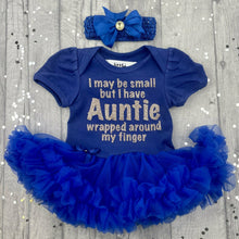Load image into Gallery viewer, I May Be Small But I Have Auntie Wrapped Around My Finger baby girl tutu romper