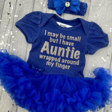 Load image into Gallery viewer, I May Be Small But I Have Auntie Wrapped Around My Finger baby girl tutu romper
