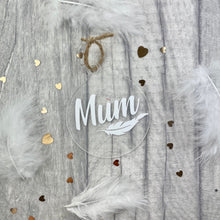 Load image into Gallery viewer, Bereavement Personalised Christmas Bauble, Feather Christmas Decoration