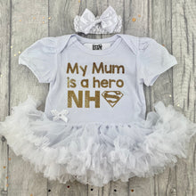Load image into Gallery viewer, Personalised .. Is A Hero NHS Baby Girl Tutu Romper With Matching Bow Headband