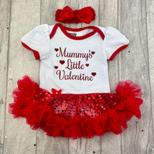 Load image into Gallery viewer, Mummy's Little Valentine Red Glitter Design, Baby Girl, Sequin Tutu Romper With Matching Bow Headband, Valentine’s Day