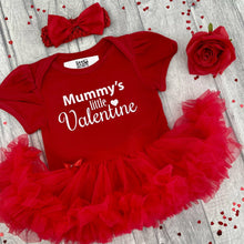 Load image into Gallery viewer, Mummy's Little Valentine, Long Sleeve or Short Sleeve Baby Girls Red Tutu Romper with Headband