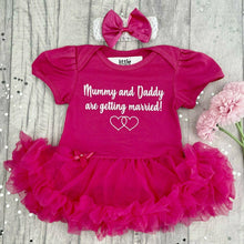 Load image into Gallery viewer, Mummy & Daddy Are Getting Married! Baby Girl Tutu Romper With Matching Bow Headband, Wedding