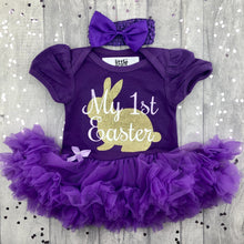 Load image into Gallery viewer, Baby Girl 1st Easter Tutu Romper, Gold Glitter Bunny
