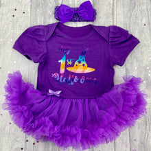 Load image into Gallery viewer, Rainbow Baby Girl 1st Halloween Witch Hat, Dark Purple Tutu Romper With Matching Bow Headband