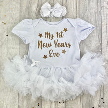 Load image into Gallery viewer, Baby Girl 1st New Year's Eve Tutu Romper With Headband, Gold design