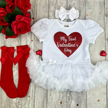 Load image into Gallery viewer, Baby Girls First Valentine's Day Tutu Romper With Headband, Socks or Tights