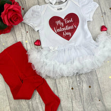 Load image into Gallery viewer, Baby Girls First Valentine's Day Tutu Romper With Headband, Socks or Tights