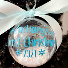 Load image into Gallery viewer, Baby's First Christmas Snow Filled Bauble, Snowflake Bauble, Baby Boys & Girls Bauble, Christmas Decoration/ Ornament