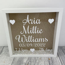 Load image into Gallery viewer, Personalised Glitter Baby Box Frames (Name, DOB, Time & Weight)