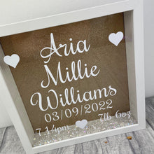 Load image into Gallery viewer, Personalised Glitter Baby Box Frames (Name, DOB, Time & Weight)