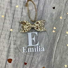 Load image into Gallery viewer, Personalised Christmas Bauble with Glitter Bow