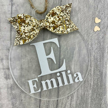 Load image into Gallery viewer, Personalised Christmas Bauble with Glitter Bow