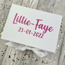 Load image into Gallery viewer, Personalised Newborn Baby Keepsake Gift Box, Name & Date of Birth, Baby Boy or Baby Girl Memory Box