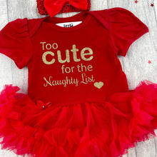 Load image into Gallery viewer, Baby Girls Christmas Outfit, Too Cute For The Naughty List Tutu Romper With Headband - Little Secrets Clothing