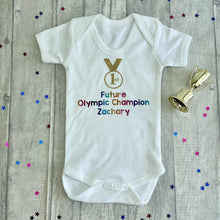 Load image into Gallery viewer, Products Personalised 'Future Olympic Champion' Sport, Olympic Short Sleeve Baby Boy/ Girls Summer Romper