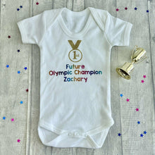 Load image into Gallery viewer, Products Personalised 'Future Olympic Champion' Sport, Olympic Short Sleeve Baby Boy/ Girls Summer Romper