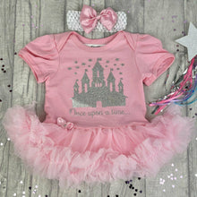 Load image into Gallery viewer, Disney Castle 'Once Upon A Time' Baby Girl Tutu Romper With Matching Bow Headband