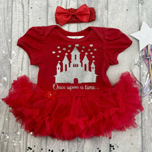 Load image into Gallery viewer, WORLD BOOK DAY! Disney Castle Once Upon A Time Baby Girl Tutu Romper With Matching Bow Headband