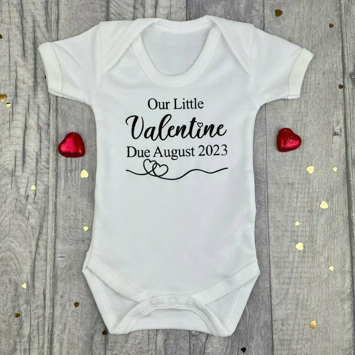 Personalised Our Little Valentine Newborn Short Sleeve Romper,  Pregnancy/Baby Announcement