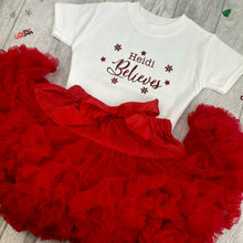 Load image into Gallery viewer, Girls Personalised Christmas Red Outfit, Believes T-Shirt & Boutique Tutu Skirt