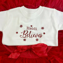 Load image into Gallery viewer, Girls Personalised Christmas Red Outfit, Believes T-Shirt & Boutique Tutu Skirt