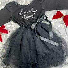 Load image into Gallery viewer, Girls Christmas Tutu Dress, Long Sleeve Black Personalised 'Believes' Christmas Outfit