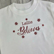 Load image into Gallery viewer, Personalised I Believe Children's White Christmas T-shirt