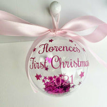 Load image into Gallery viewer, Personalised 'First Christmas' Bauble, Baby Girls 1st Christmas Ornament 2021
