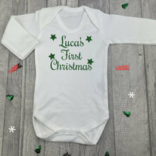 Load image into Gallery viewer, Personalised 'First Christmas' Long Sleeve White Romper, Newborn Baby Gift