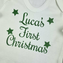 Load image into Gallery viewer, Personalised 'First Christmas' Long Sleeve White Romper, Newborn Baby Gift