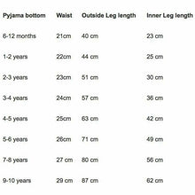 Load image into Gallery viewer, Pyjama Bottom Size Guide