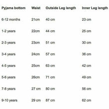 Load image into Gallery viewer, Pyjama Bottom Size Guide