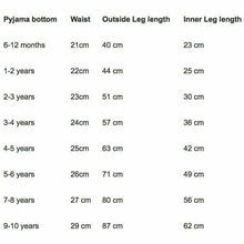 Load image into Gallery viewer, Pyjama Bottoms Size Guide