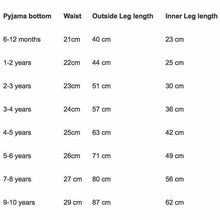 Load image into Gallery viewer, Pyjama Bottom Size Guide