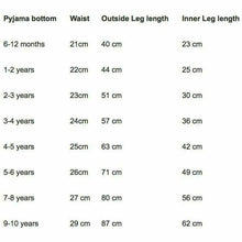 Load image into Gallery viewer, Pyjama Bottom Size Guide