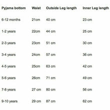 Load image into Gallery viewer, Pyjama Bottom Size Guide