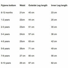 Load image into Gallery viewer, Pyjama Bottom Size Guide