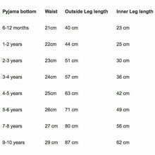 Load image into Gallery viewer, Pyjama Bottom Size Guide