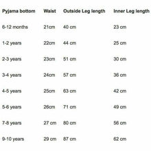 Load image into Gallery viewer, Pyjama Bottom Size Guide