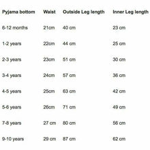 Load image into Gallery viewer, Pyjama Bottom Size Guide