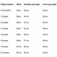 Load image into Gallery viewer, Pyjama Bottom Size Guide