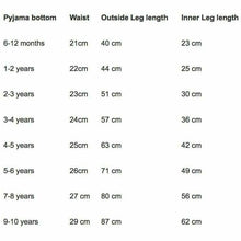Load image into Gallery viewer, Pyjama Bottom Size Guide
