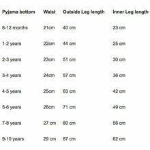 Load image into Gallery viewer, Pyjama Bottoms Size Guide