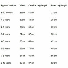 Load image into Gallery viewer, Pyjama Bottom Size Guide