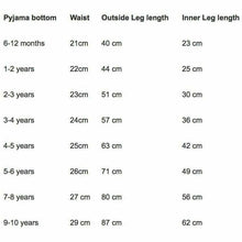 Load image into Gallery viewer, Pyjama Bottom Size Guide