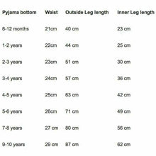 Load image into Gallery viewer, Pyjama Bottom Size Guide