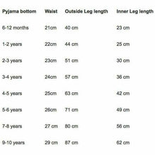 Load image into Gallery viewer, Pyjama Bottom Size Guide