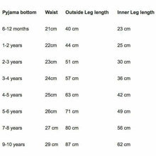 Load image into Gallery viewer, Pyjama Bottoms Size Guide