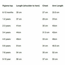 Load image into Gallery viewer, Pyjama Top Size Guide - Little Secrets Clothing